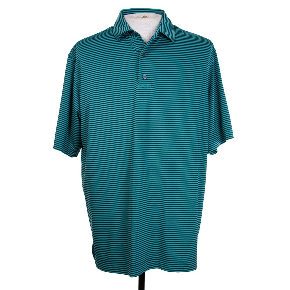 FootJoy Prodry Mens‎ L Green Blue Stripe Golf Polo Shirt Polyester
